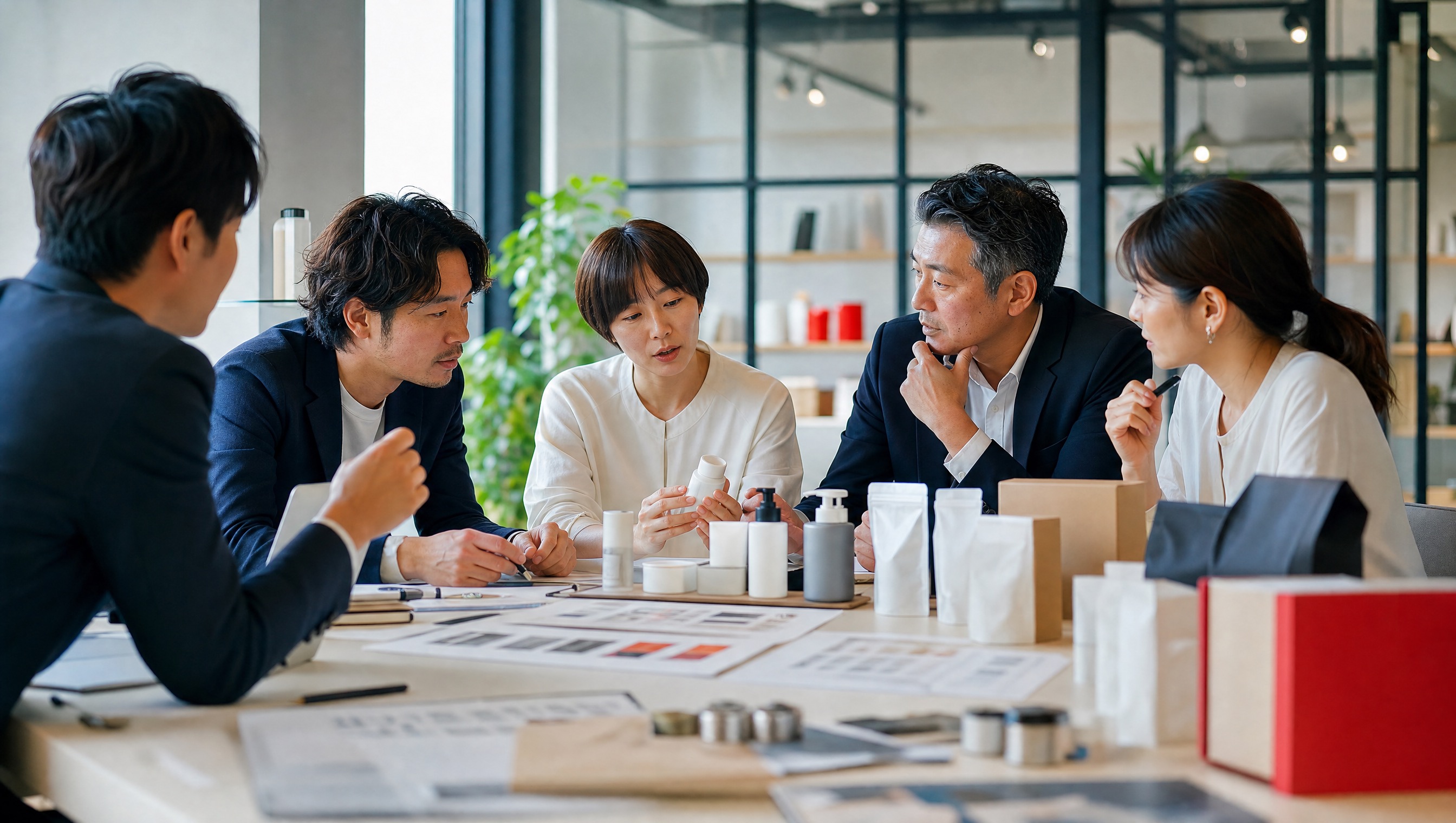 中小企業の担当者が海外展開支援の比較資料を確認している写真